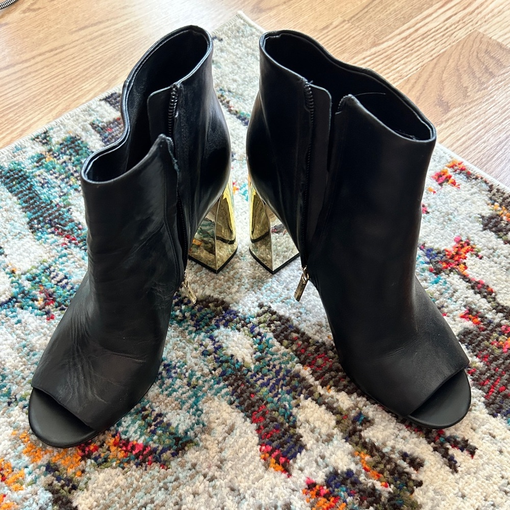 Black leather booties